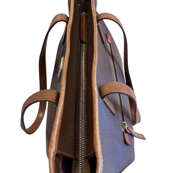 Dooney Bourke Charleston Two Tone Tan Brown Pebble Leather Tote Shoulder Bag - Picture 5 of 16